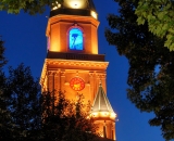 Lewiston City Hall tower at dusk