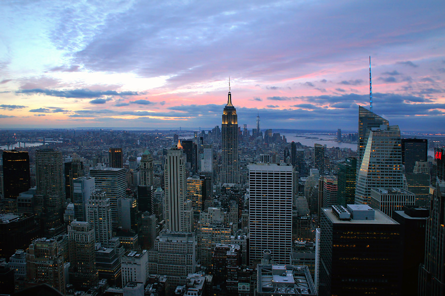Empire State Building and lower Manhattan from the top of  Rockefeller Tower