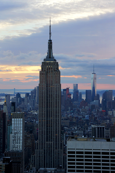 Empire State Building and the Freedom Tower seen from the top of Rockefeller Tower
