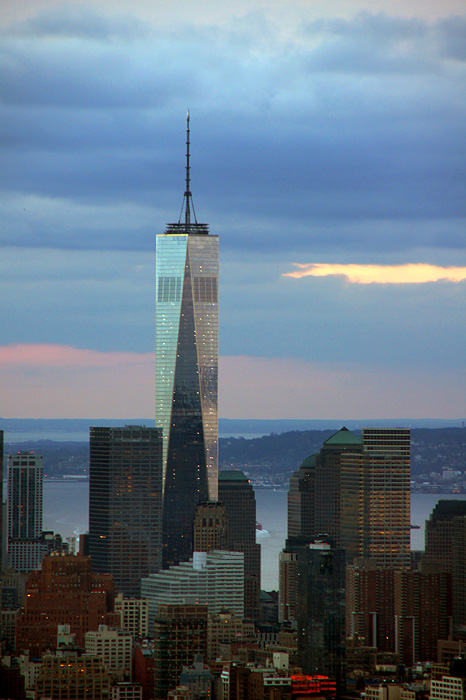 The Freedom Tower (replacing World Trade Center) seen from the top of Rockefeller Tower