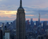 Empire State Building and the Freedom Tower seen from the top of Rockefeller Tower